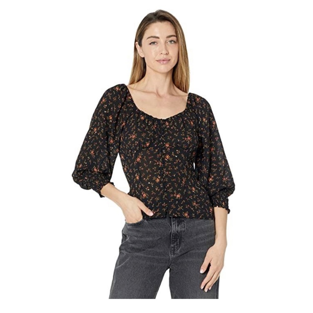 Madewell Kirstie Sweetheart Top in Fresh Sprigs Smocked Cuffs Balloon 3/… - Picture 1 of 8